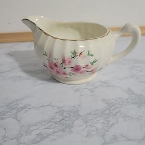 Vintage Peach Blossom Creamer with Gold Trim